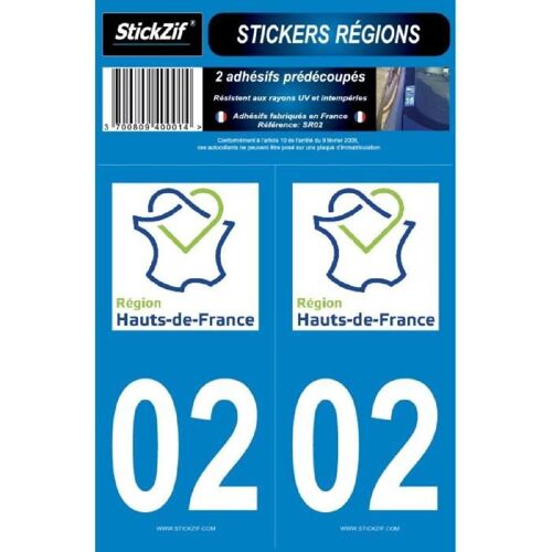 2 Autocollants Region Departement 02 Sr02