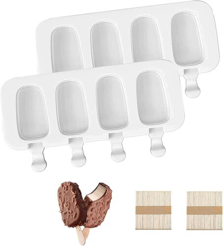 Kalanka-2 Pièces 4 Cavities Moule À Glace En Silicone, Glace Maison Popsicle, Moules À Dessert Congelé, Avec 100 Bâtonnets En Bois, Pour Faire Des Glaces Ou Sucette Glacée Avec