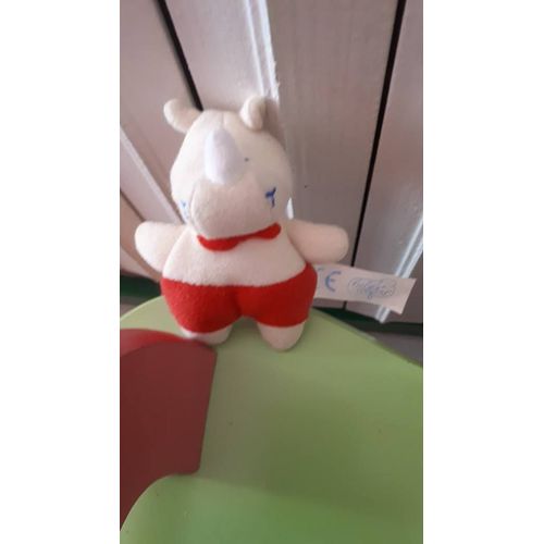 Doudou Rhinocéros Beige Rouge