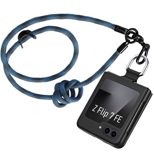 Coque pour Samsung Galaxy Z Flip 7 FE, Protection Noire Antichoc avec Cordon Amovible Bleu - EFConnection