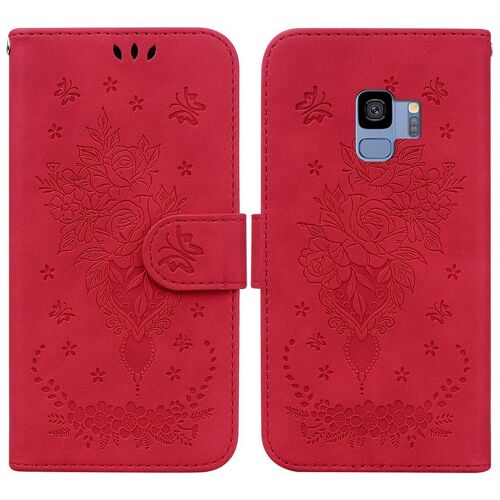 Saturcase Coque Pour Samsung Galaxy S9, Une Rose Pu Cuir Magnétique Flip Portefeuille Support Porte-Carte Dragonne Protecteur Housse Étui Pour Samsung Galaxy S9 (Rouge)