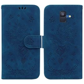 Saturcase Coque Pour Samsung Galaxy A6 2018, Une Rose Pu Cuir Magnétique Flip Portefeuille Support Porte-Carte Dragonne Protecteur Housse Étui Pour Samsung Galaxy A6 2018 (Bleu)