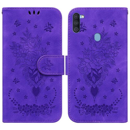 Saturcase Coque Pour Samsung Galaxy A11 / M11, Une Rose Pu Cuir Magnétique Flip Portefeuille Support Porte-Carte Dragonne Protecteur Housse Étui Pour Samsung Galaxy A11 / M11 (Violet)