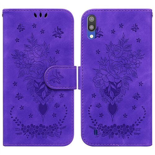 Saturcase Coque Pour Samsung Galaxy A10 / M10, Une Rose Pu Cuir Magnétique Flip Portefeuille Support Porte-Carte Dragonne Protecteur Housse Étui Pour Samsung Galaxy A10 / M10 (Violet)