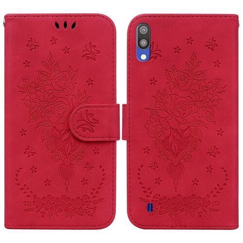 Saturcase Coque Pour Samsung Galaxy A10 / M10, Une Rose Pu Cuir Magnétique Flip Portefeuille Support Porte-Carte Dragonne Protecteur Housse Étui Pour Samsung Galaxy A10 / M10 (Rouge)