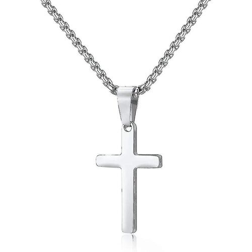 Collier Croix Pour Hommes - Acier Inoxydable Argent Or Noir Croix Uni Pendentif Collier Bijoux Simples Cadeaux, 24 Pouces