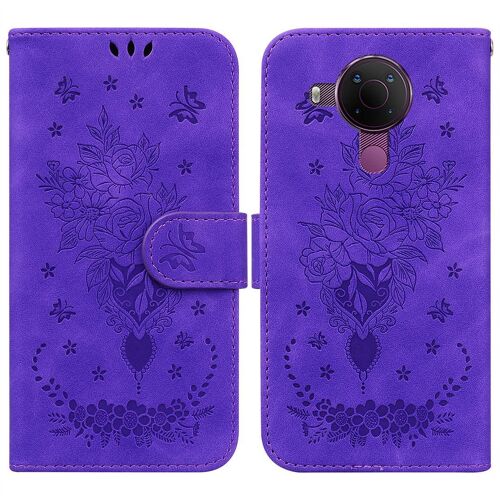 Saturcase Coque Pour Nokia 5.4, Une Rose Pu Cuir Magnétique Flip Portefeuille Support Porte-Carte Dragonne Protecteur Housse Étui Pour Nokia 5.4 (Violet)