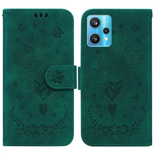 Saturcase Coque Pour Realme 9 Pro Plus, Une Rose Pu Cuir Magnétique Flip Portefeuille Support Porte-Carte Dragonne Protecteur Housse Étui Pour Realme 9 Pro Plus (Vert)