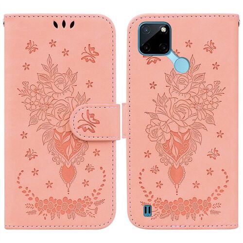 Saturcase Coque Pour Realme C21y, Une Rose Pu Cuir Magnétique Flip Portefeuille Support Porte-Carte Dragonne Protecteur Housse Étui Pour Realme C21y (Rose)