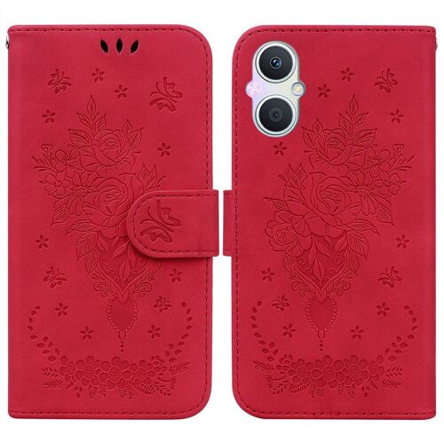 Saturcase Coque Pour Oppo A96 5g / Reno 7z 5g, Une Rose Pu Cuir Magnétique Flip Portefeuille Support Porte-Carte Dragonne Protecteur Housse Étui Pour Oppo A96 5g / Reno 7z 5g (Rouge)