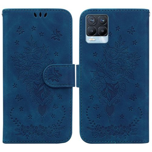 Saturcase Coque Pour Realme 8 4g / Realme 8 Pro, Une Rose Pu Cuir Magnétique Flip Portefeuille Support Porte-Carte Dragonne Protecteur Housse Étui Pour Realme 8 4g / Realme 8 Pro (Bleu)