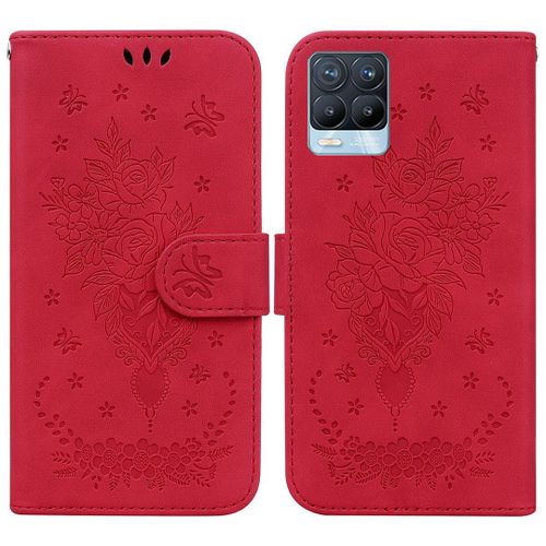 Saturcase Coque Pour Realme 8 4g / Realme 8 Pro, Une Rose Pu Cuir Magnétique Flip Portefeuille Support Porte-Carte Dragonne Protecteur Housse Étui Pour Realme 8 4g / Realme 8 Pro (Rouge)