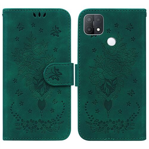 Saturcase Coque Pour Oppo A15 / A15s, Une Rose Pu Cuir Magnétique Flip Portefeuille Support Porte-Carte Dragonne Protecteur Housse Étui Pour Oppo A15 / A15s (Vert)