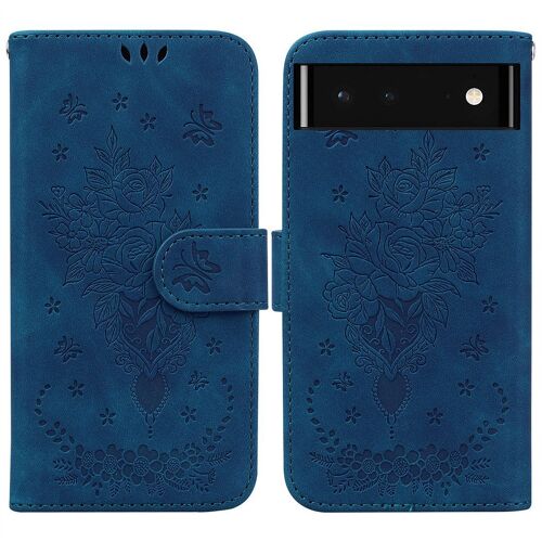 Saturcase Coque Pour Google Pixel 6, Une Rose Pu Cuir Magnétique Flip Portefeuille Support Porte-Carte Dragonne Protecteur Housse Étui Pour Google Pixel 6 (Bleu)