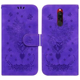 Saturcase Coque Pour Xiaomi Redmi 8 / Redmi 8a, Une Rose Pu Cuir Magnétique Flip Portefeuille Support Porte-Carte Dragonne Protecteur Housse Étui Pour Xiaomi Redmi 8 / Redmi 8a (Violet)
