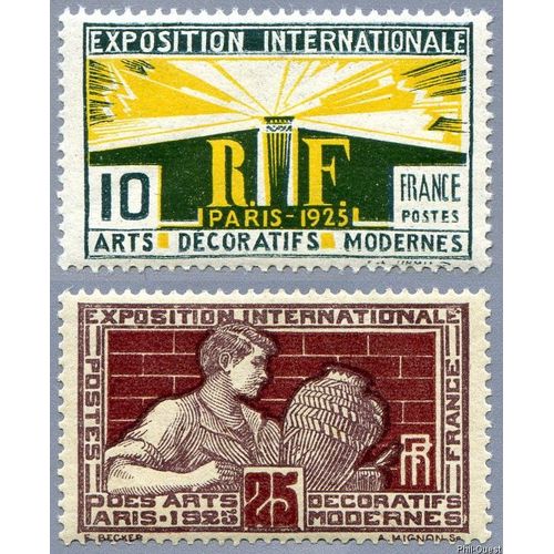 France 1924, Très Beaux Timbres Neufs** Luxe Yvert 210 Et 212 Exposition Internationale Des Arts Décoratifs Modernes Paris 1925, 10c. Jaune Et Vert Et 25c. Rouge Brun Et Brun.