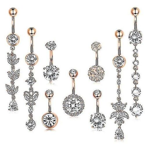 9pcs Mode Femmes Nombril Bagues Dangle Navel Piercing Inox Navel Ring