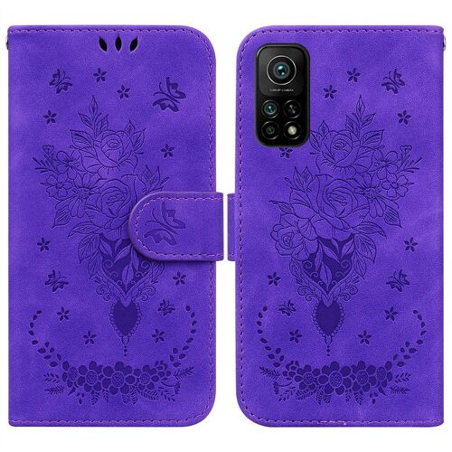 Saturcase Coque Pour Xiaomi Mi 10t / 10t Pro, Une Rose Pu Cuir Magnétique Flip Portefeuille Support Porte-Carte Dragonne Protecteur Housse Étui Pour Xiaomi Mi 10t / 10t Pro (Violet)