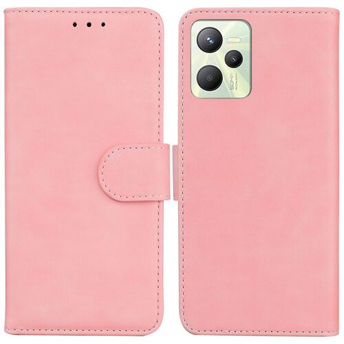 Saturcase Coque Pour Realme C35, Toucher Confortable Pu Cuir Magnétique Flip Portefeuille Support Porte-Carte Protecteur Housse Étui Pour Realme C35 (Rose)