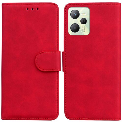 Saturcase Coque Pour Realme C35, Toucher Confortable Pu Cuir Magnétique Flip Portefeuille Support Porte-Carte Protecteur Housse Étui Pour Realme C35 (Rouge)