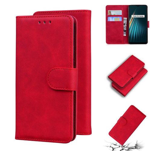 Realme 5 5s 5i 6i Coque, Saturcase Toucher Confortable Pu Cuir Magnétique Flip Portefeuille Support Porte-Carte Protecteur Housse Étui Pour Realme 5 5s 5i 6i (Rouge)