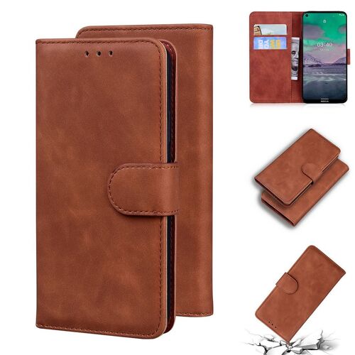 Nokia 3.4 Coque, Saturcase Toucher Confortable Pu Cuir Magnétique Flip Portefeuille Support Porte-Carte Protecteur Housse Étui Pour Nokia 3.4 (Marron)