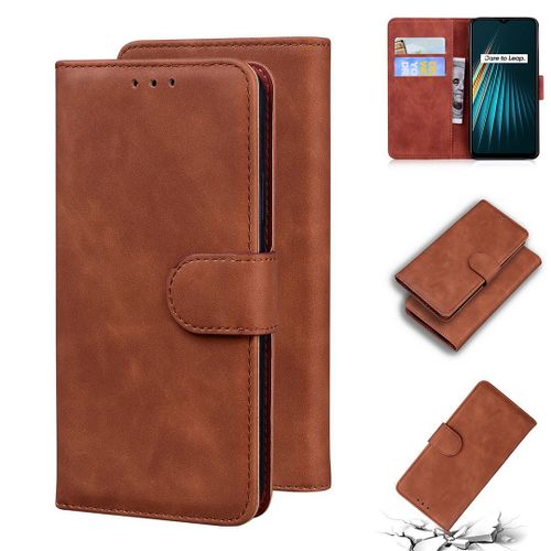 Realme 5 5s 5i 6i Coque, Saturcase Toucher Confortable Pu Cuir Magnétique Flip Portefeuille Support Porte-Carte Protecteur Housse Étui Pour Realme 5 5s 5i 6i (Marron)