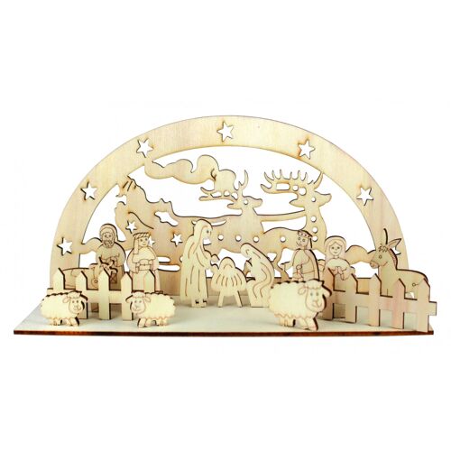 Crèche Mini scène de Noël en bois ciselé 27 cm