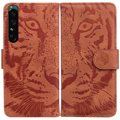 Saturcase Coque Pour Sony Xperia 1 Iv 2022, Embossage De Tigre Pu Cuir Magnétique Flip Portefeuille Support Porte-Carte Protecteur Housse Étui Pour Sony Xperia 1 Iv 2022 (Marron)