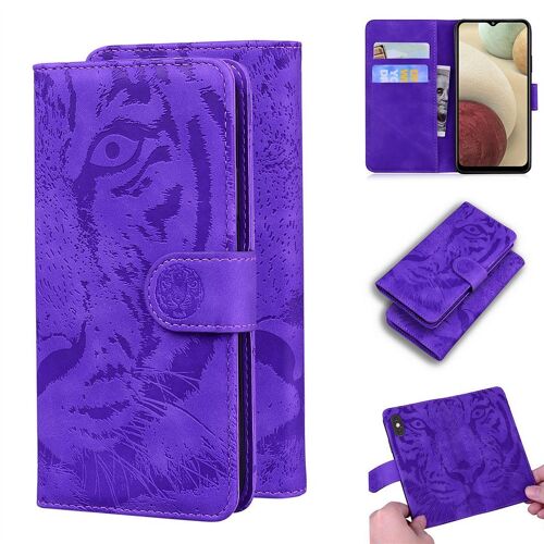 Saturcase Coque Pour Samsung Galaxy M32 4g / F22 4g, Embossage De Tigre Pu Cuir Magnétique Flip Portefeuille Support Porte-Carte Protecteur Housse Étui Pour Samsung Galaxy M32 4g / F22 4g (Violet)