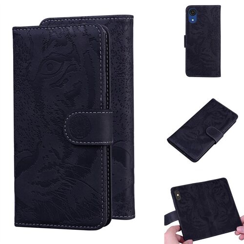 Saturcase Coque Pour Samsung Galaxy A03 Core, Embossage De Tigre Pu Cuir Magnétique Flip Portefeuille Support Porte-Carte Protecteur Housse Étui Pour Samsung Galaxy A03 Core (Noir)