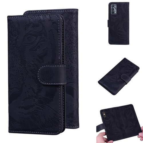 Saturcase Coque Pour Realme Gt Master, Embossage De Tigre Pu Cuir Magnétique Flip Portefeuille Support Porte-Carte Protecteur Housse Étui Pour Realme Gt Master (Noir)