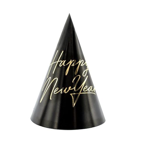 6 Chapeaux De Fête Cône Carton New Year 16cm Noir