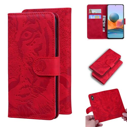 Xiaomi Redmi Note 10 Pro Coque, Saturcase Embossage De Tigre Pu Cuir Magnétique Flip Portefeuille Support Porte-Carte Protecteur Housse Étui Pour Xiaomi Redmi Note 10 Pro (Rouge)