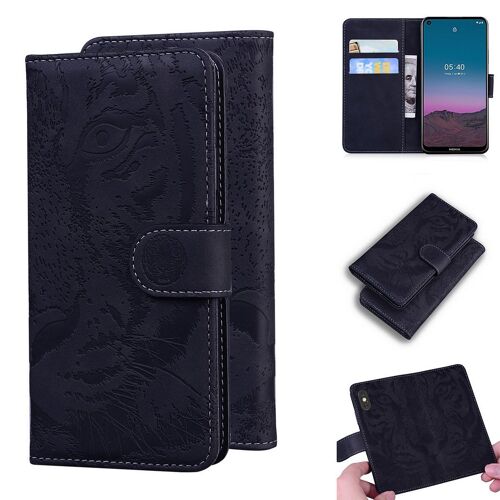 Nokia 5.4 Coque, Saturcase Embossage De Tigre Pu Cuir Magnétique Flip Portefeuille Support Porte-Carte Protecteur Housse Étui Pour Nokia 5.4 (Noir)