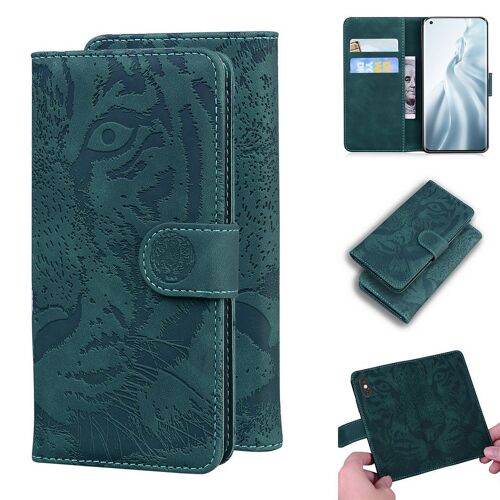 Xiaomi Mi 11 Coque, Saturcase Embossage De Tigre Pu Cuir Magnétique Flip Portefeuille Support Porte-Carte Protecteur Housse Étui Pour Xiaomi Mi 11 (Vert)