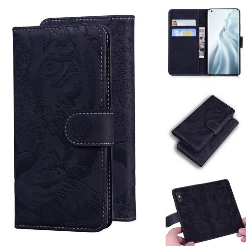 Xiaomi Mi 11 Coque, Saturcase Embossage De Tigre Pu Cuir Magnétique Flip Portefeuille Support Porte-Carte Protecteur Housse Étui Pour Xiaomi Mi 11 (Noir)
