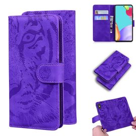 Samsung Galaxy A52 5g/4g Coque, Saturcase Embossage De Tigre Pu Cuir Magnétique Flip Portefeuille Support Porte-Carte Protecteur Housse Étui Pour Samsung Galaxy A52 5g/4g (Violet)