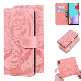 Samsung Galaxy A52 5g/4g Coque, Saturcase Embossage De Tigre Pu Cuir Magnétique Flip Portefeuille Support Porte-Carte Protecteur Housse Étui Pour Samsung Galaxy A52 5g/4g (Rose)