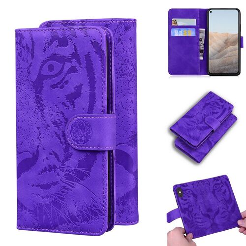 Google Pixel 5a Coque, Saturcase Embossage De Tigre Pu Cuir Magnétique Flip Portefeuille Support Porte-Carte Protecteur Housse Étui Pour Google Pixel 5a (Violet)