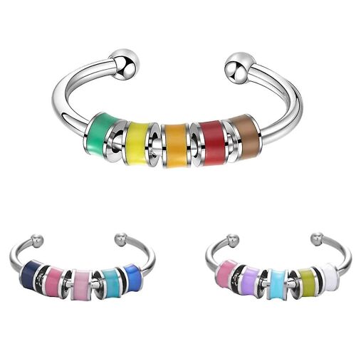 Anneaux Fidget pour l'anxiété pour les femmes, 3pcs Anneaux d'anxiété tournoyants en émail avec perles, à mon A réglable