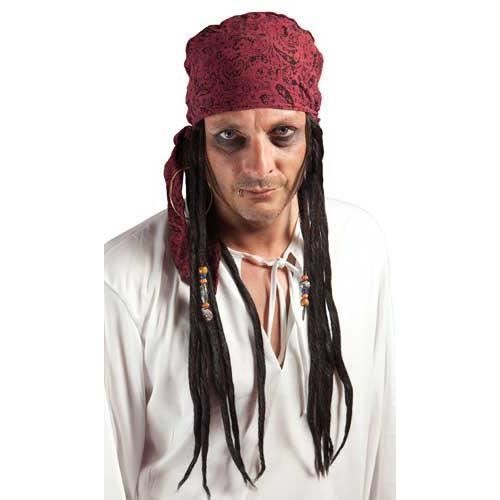 Perruque De Pirate Noir Avec Dreadlocks Et Foulard Rouge Adulte
