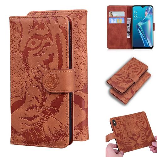 Oppo A7 / A5s Coque, Saturcase Embossage De Tigre Pu Cuir Magnétique Flip Portefeuille Support Porte-Carte Protecteur Housse Étui Pour Oppo A7 / A5s (Marron)