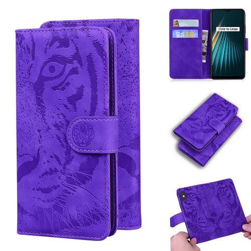 Realme 5 5s 5i 6i Coque, Saturcase Embossage De Tigre Pu Cuir Magnétique Flip Portefeuille Support Porte-Carte Protecteur Housse Étui Pour Realme 5 5s 5i 6i (Violet)