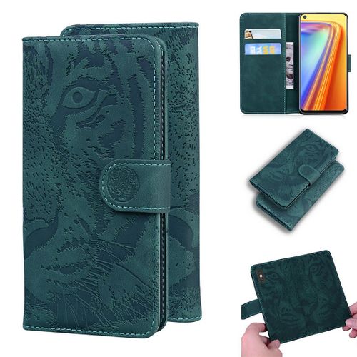 Realme 7 / Narzo 20 Pro Coque, Saturcase Embossage De Tigre Pu Cuir Magnétique Flip Portefeuille Support Porte-Carte Protecteur Housse Étui Pour Realme 7 / Narzo 20 Pro (Vert)