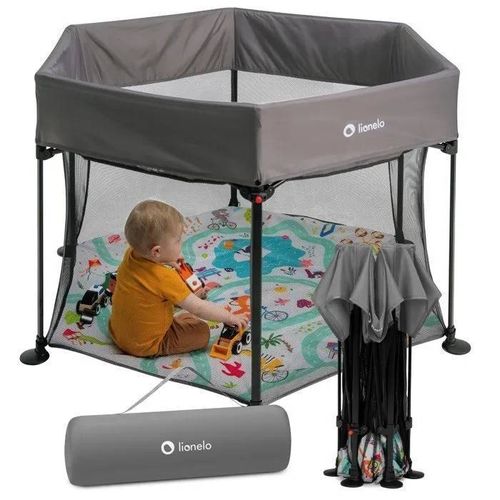 Parc Bébé 136 X 136cm Lionelo Roel - Grand Espace De Jeu - Pliage Et Dépliage Rapides - Gris
