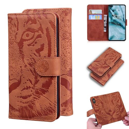 Oneplus Nord Coque, Saturcase Embossage De Tigre Pu Cuir Magnétique Flip Portefeuille Support Porte-Carte Protecteur Housse Étui Pour Oneplus Nord (Marron)