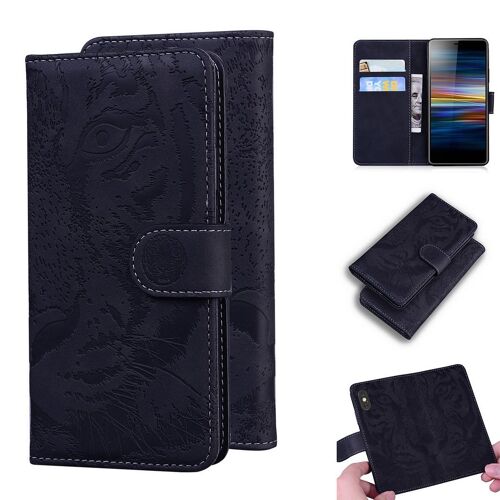 Sony Xperia L3 Coque, Saturcase Embossage De Tigre Pu Cuir Magnétique Flip Portefeuille Support Porte-Carte Protecteur Housse Étui Pour Sony Xperia L3 (Noir)