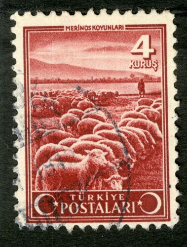 Timbre Oblitéré Turkiye Postalari, Merinos Koyunlari, 4 Kurus