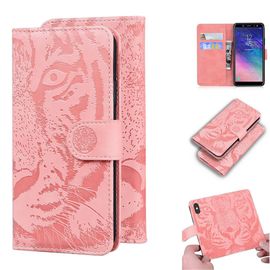 Samsung Galaxy A6 2018 Coque, Saturcase Embossage De Tigre Pu Cuir Magnétique Flip Portefeuille Support Porte-Carte Protecteur Housse Étui Pour Samsung Galaxy A6 2018 (Rose)
